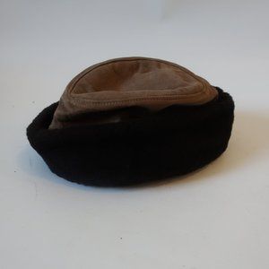 WOMENS NORTH KING BROWN BLACK LEATHER MOUTON LAMB HAT L *